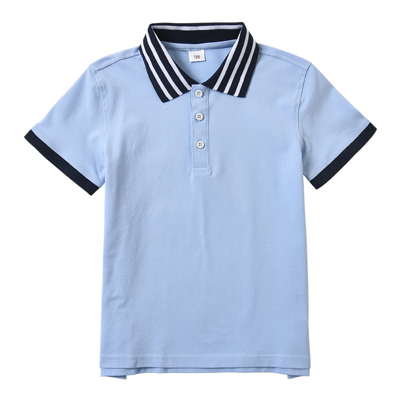Picture of Children's polo shirt short sleeve light blue summer boys' and girls' cotton lapel T-shirt sky blue primary school uniform t