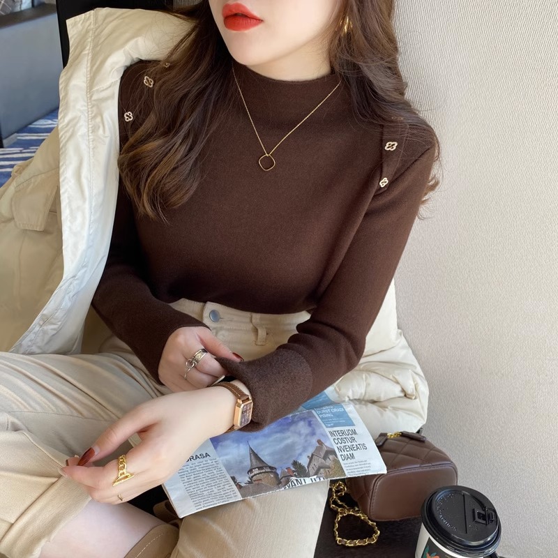 Picture of Women's Half Turtleneck Knitted Bottoming Shirt with Autumn and Winter Style All-In-One Velvet Sweater 2023 New High-Bottom Top