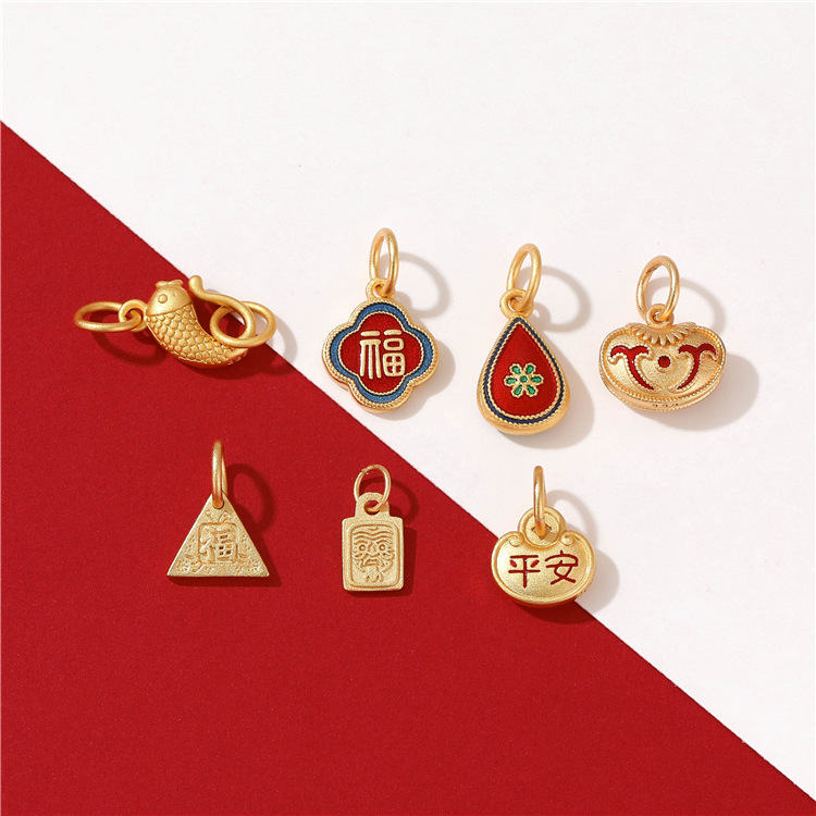 Ancient gold handmade oil drop pendant lucky word peace more than good luck hanging diy bracelet necklace pendant