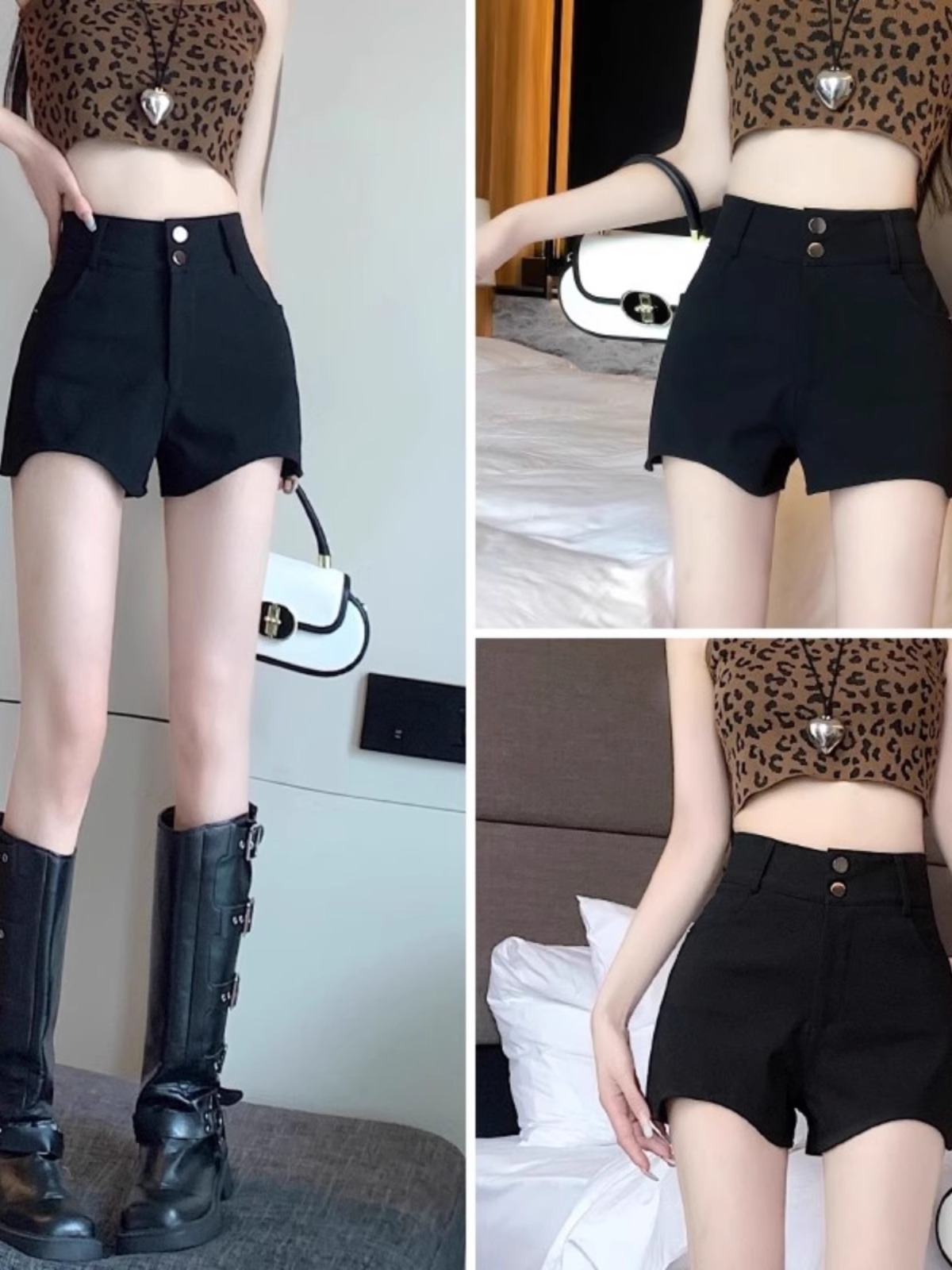Picture of 2024 Spring Irregular Shorts Women's New Outer Wear High Waist Slim-fit Elegant Slim-fit Black Korean Fashion Hot Pants