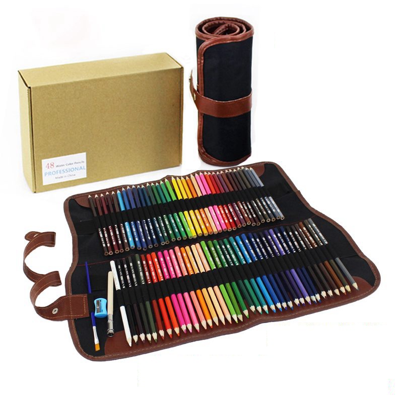 Picture of Cross-border wholesale color pencil 72 color 48 color 36 color roll pen curtain set art hand-painted brush water-soluble color lead