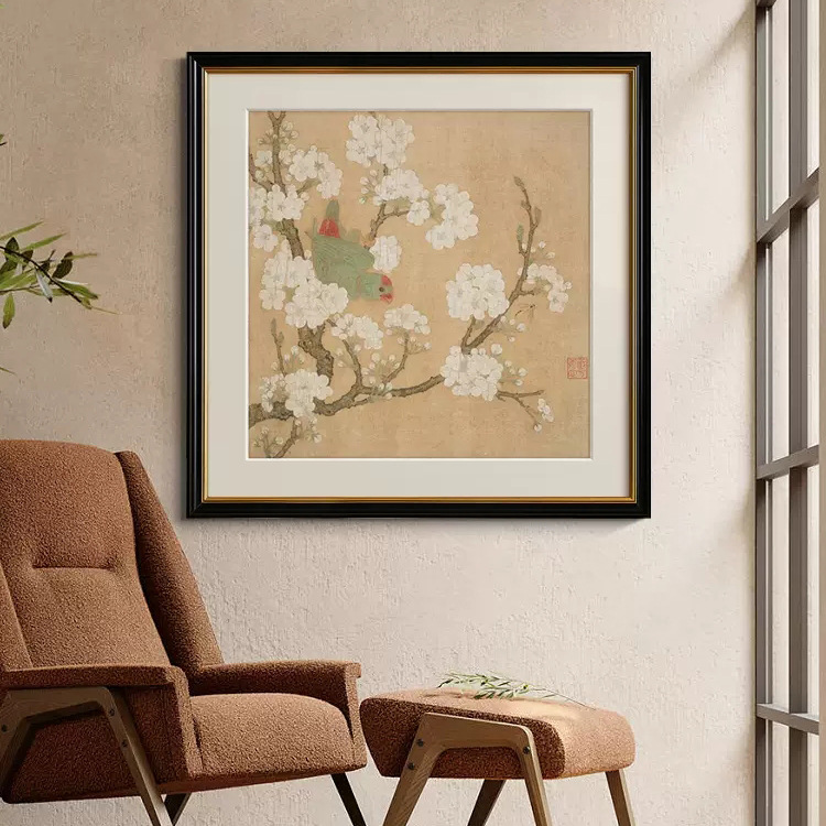 French Chinese style hallway hanging painting Chinese style dining room living room background wall decorative painting bedroom mural pear flower parrot Picture