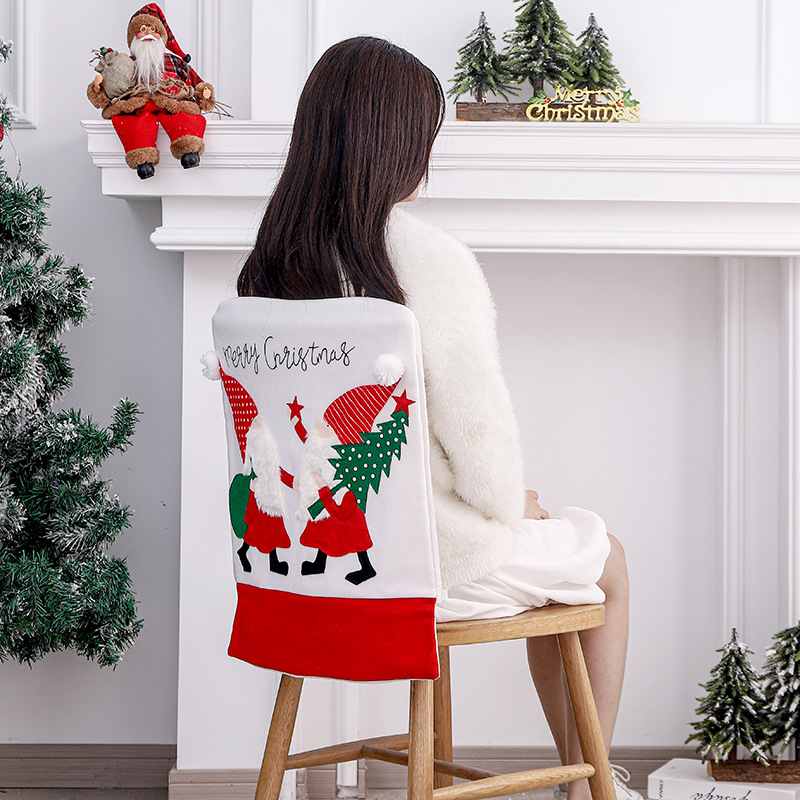 Hong Kong Love Christmas Chair Cover Red and White Velvet Chair Back Cover Home Faceless Elderly Embroidered Stool Cover Chair Cushion