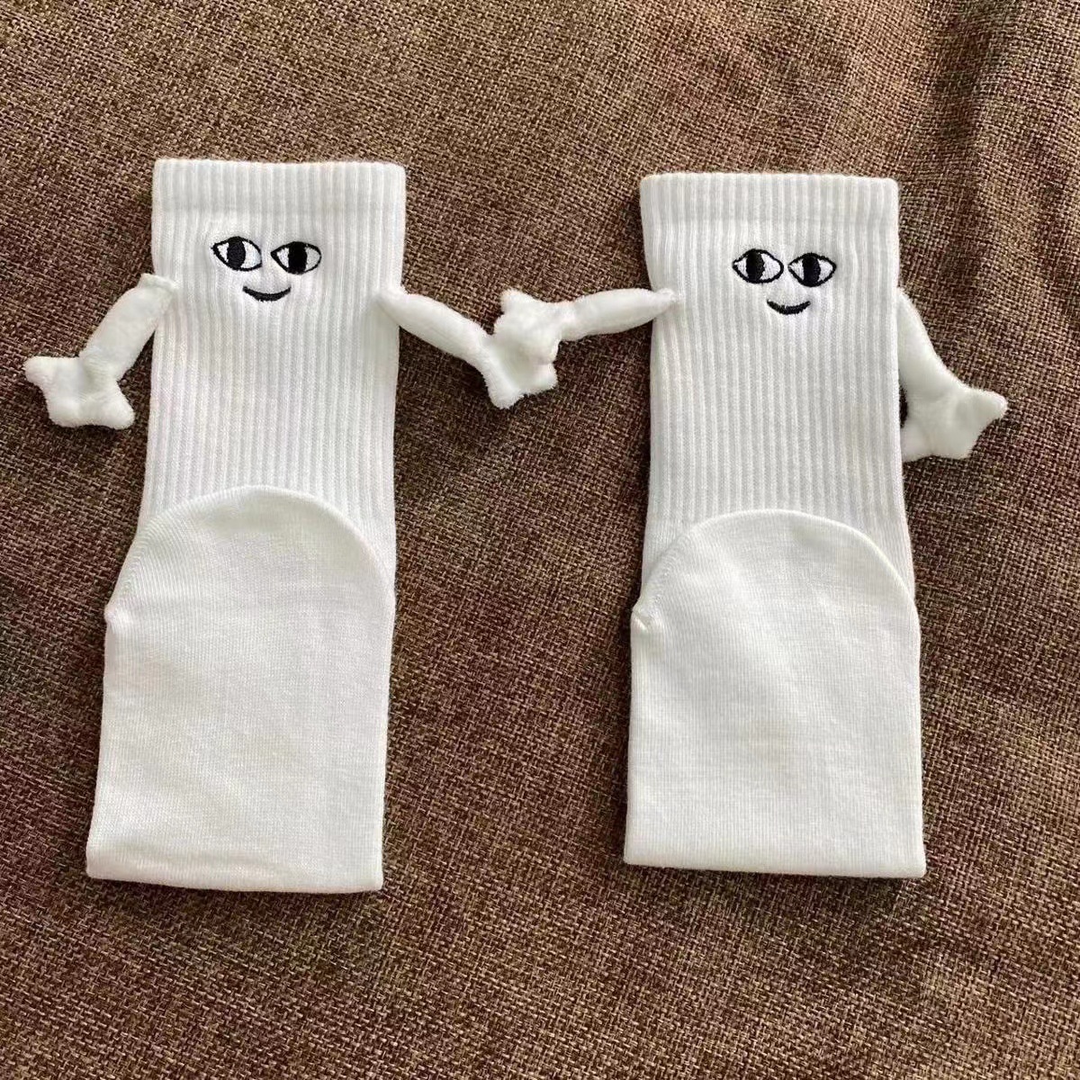 Picture of 2023 Amazon Embroidered Eyes Holding Hands Socks Magnetic Mid-Calf Socks for Men and Women Couples Sports White Socks Essential for Couples