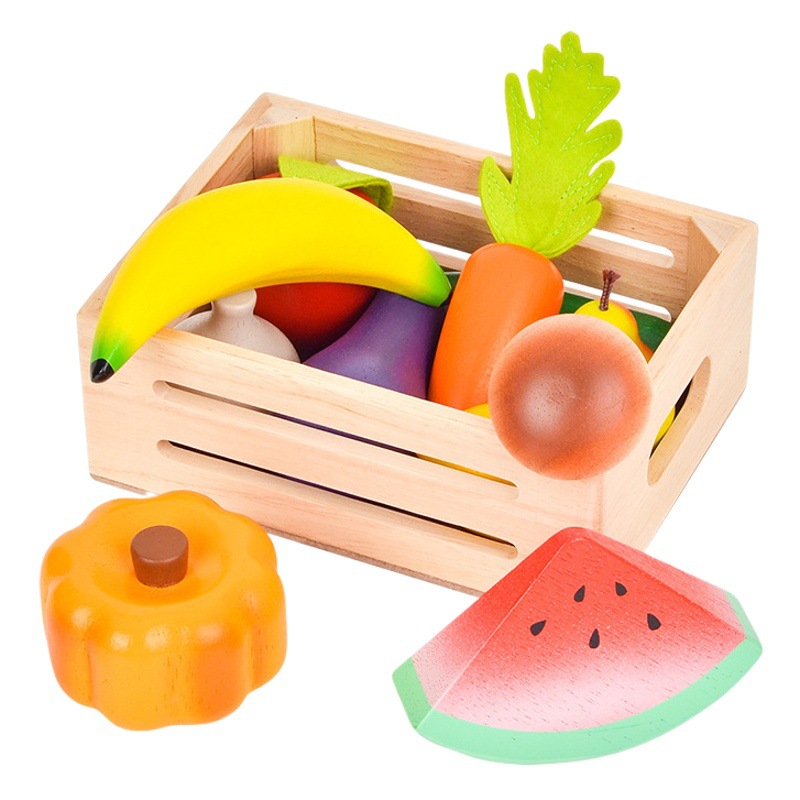 Children's Wooden Simulation Fruit and Vegetable Wooden Frame Play Home Kitchen Toy Kindergarten Early Education Cognitive Fruit and Vegetable Wooden Box