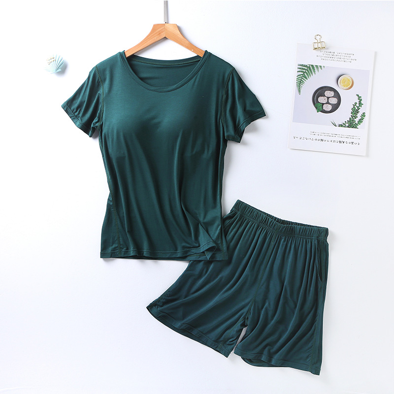 Picture of Modal Women's Suit Cup One-piece Short-sleeved Shorts Pocket-free Slimming Home Pajamas Suit Large Size Women