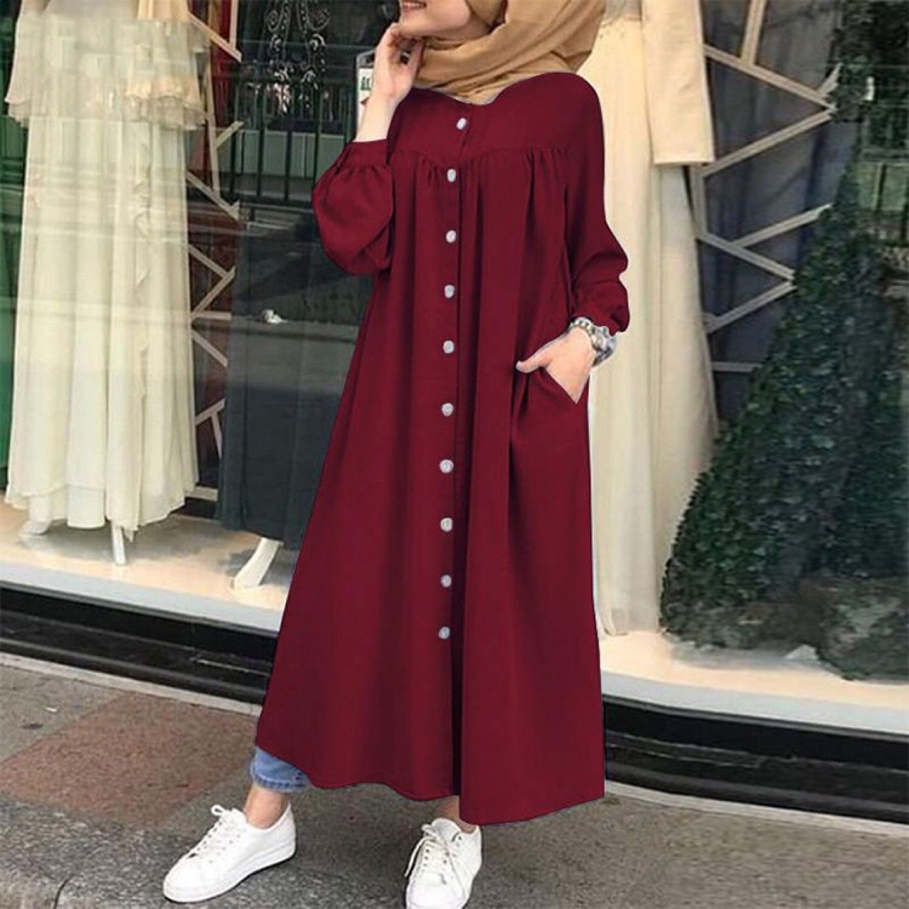 Picture of Big Sale Export Wholesale Women's Long-Sleeved Dress Plus Size Women's Casual Elegant Stand-Up Collar Clothes Splicing Dress