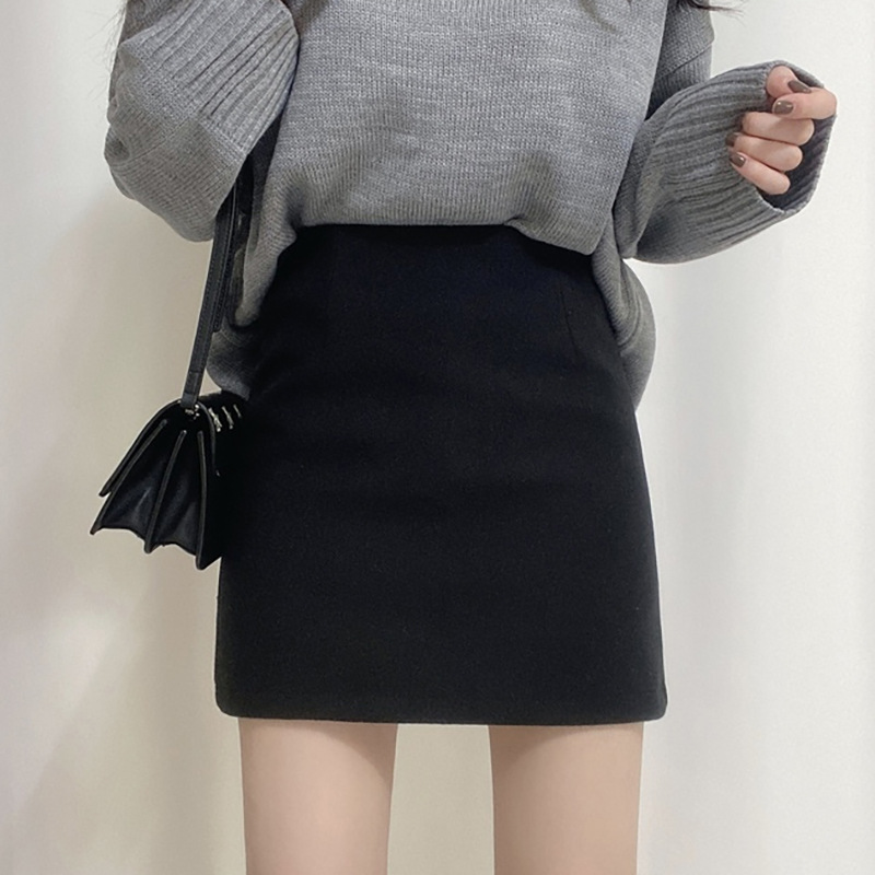 Black casual skirt women's autumn and winter 2022 new high waist sheath slimming tight sexy A- line one-step skirt
