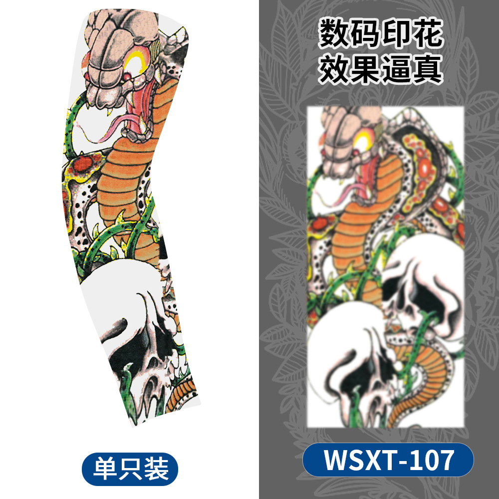 Picture of Summer Riding Sunscreen Tattoo Sleeve Simulation Tattoo Quick-drying Arm Protector Outdoor Sports Sunshade Breathable High Elastic Ice Sleeve
