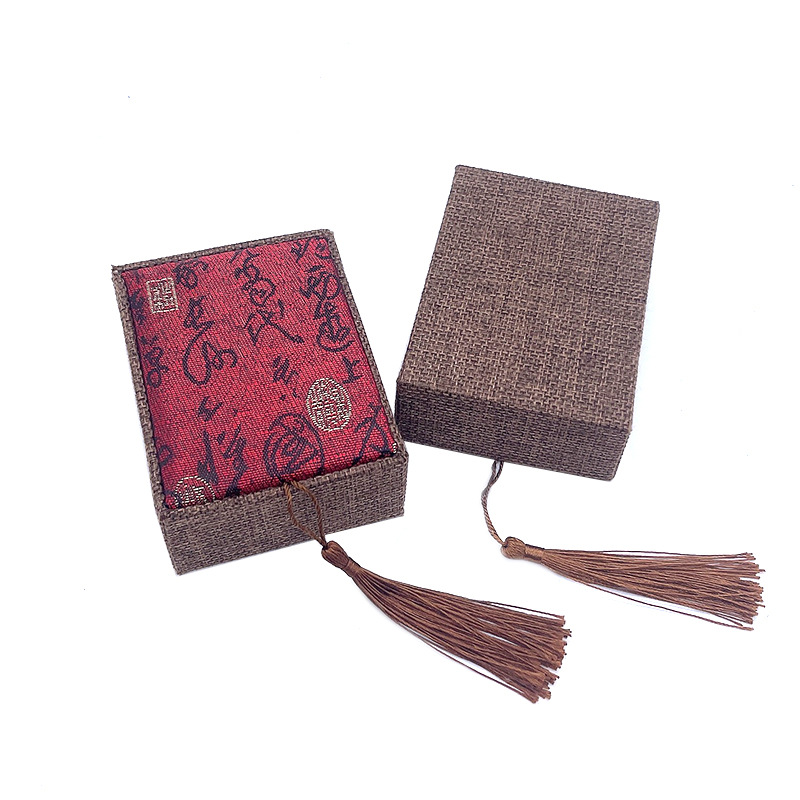 Wen play jewelry box linen tassel jewelry box pendant box Buddha beads jade necklace box bracelet box jewelry packaging box
