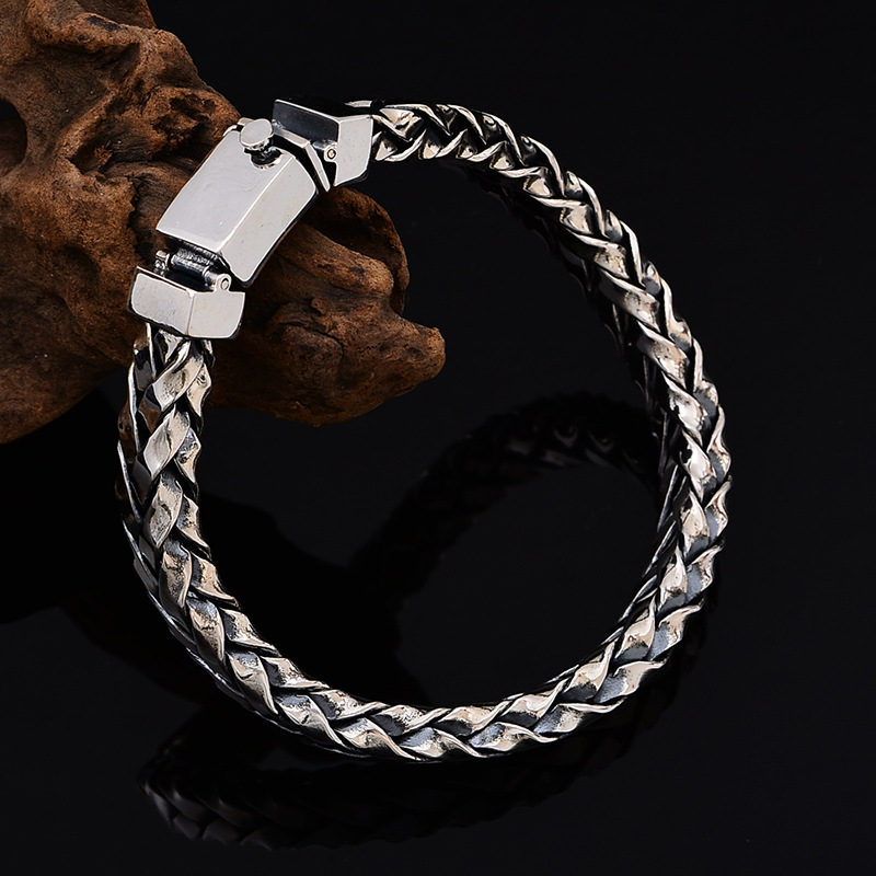 S925 sterling silver 9mm hand-woven bracelet simple rugged domineering personality trend men's bolt thick chain