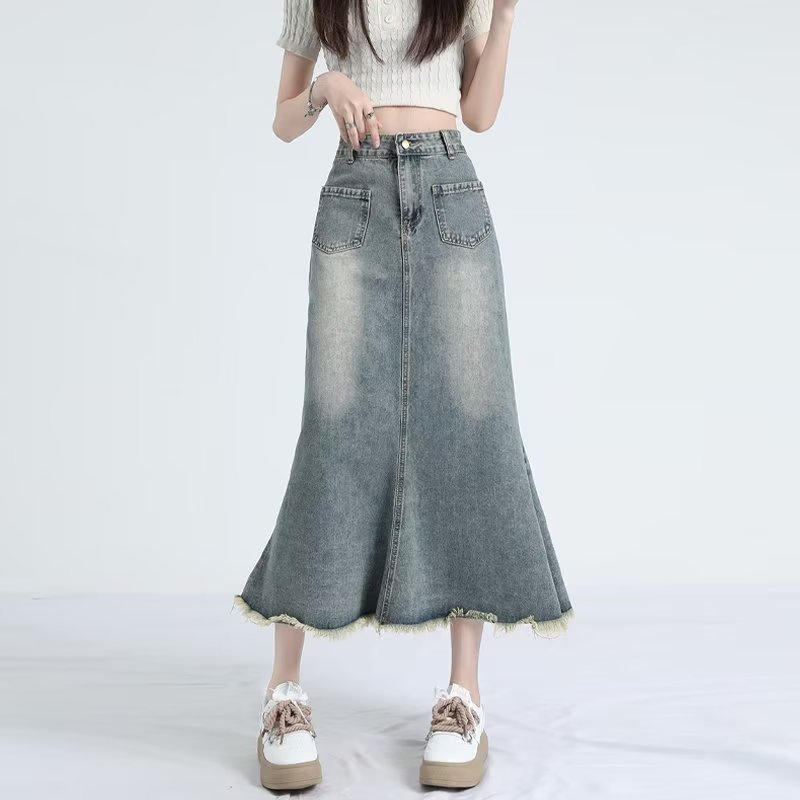 Plus size casual high waist skirt type a new fishtail skirt trendy lazy all-match midi skirt elegant women's summer
