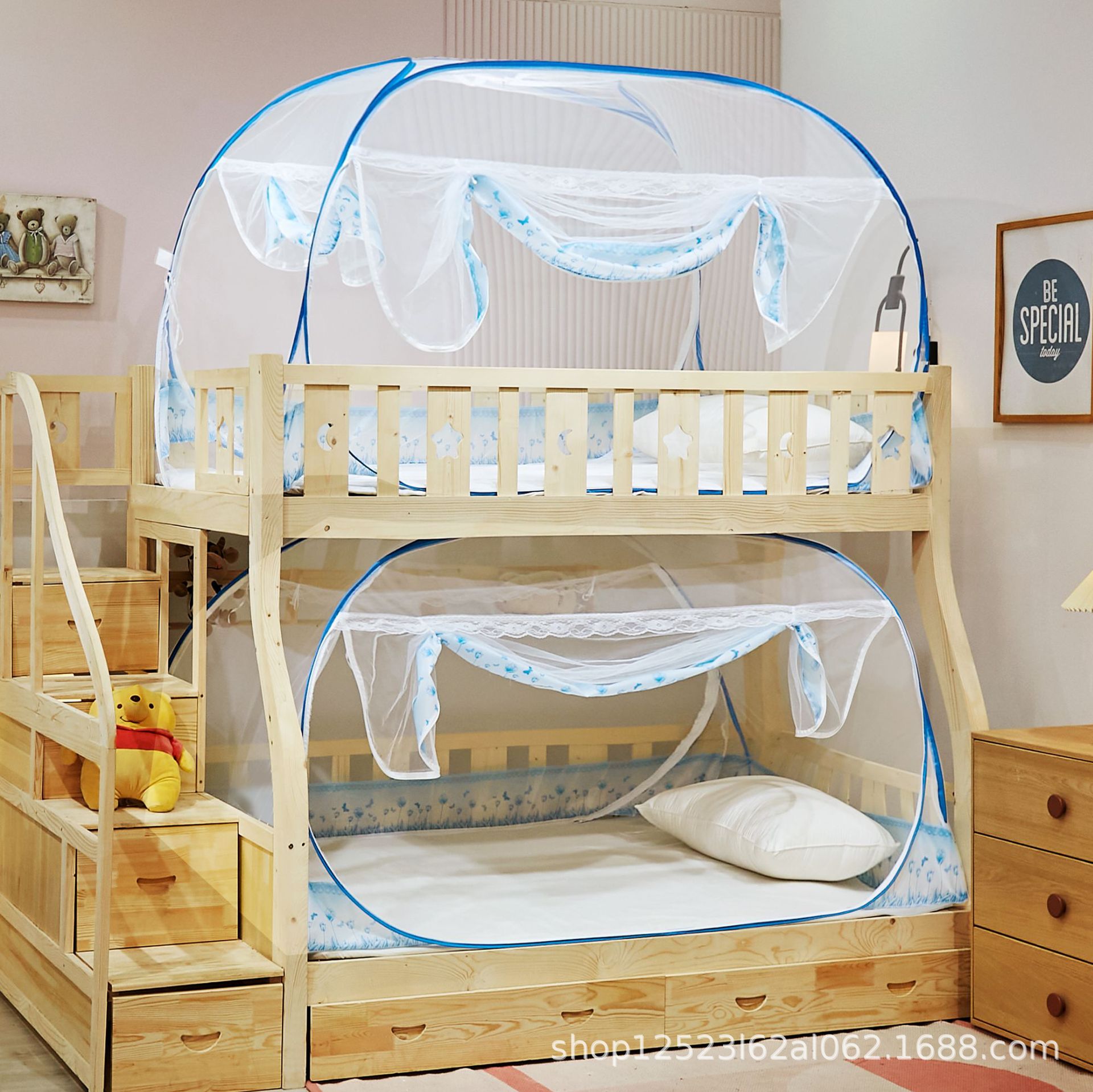 Picture of Mosquito Net Student Dormitory Upper and Lower Bushes 90cm Bottom Installation-Free Mongolian Yurt Single Mother Bed Home 1.5 m 1.2