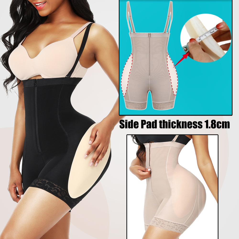 European and American Slim-fit Tunic Zipper-breasted Jumpsuit Tunic Waist Fat Hip Pad Cross Sexy Body Abdominal Pants Hip Pants