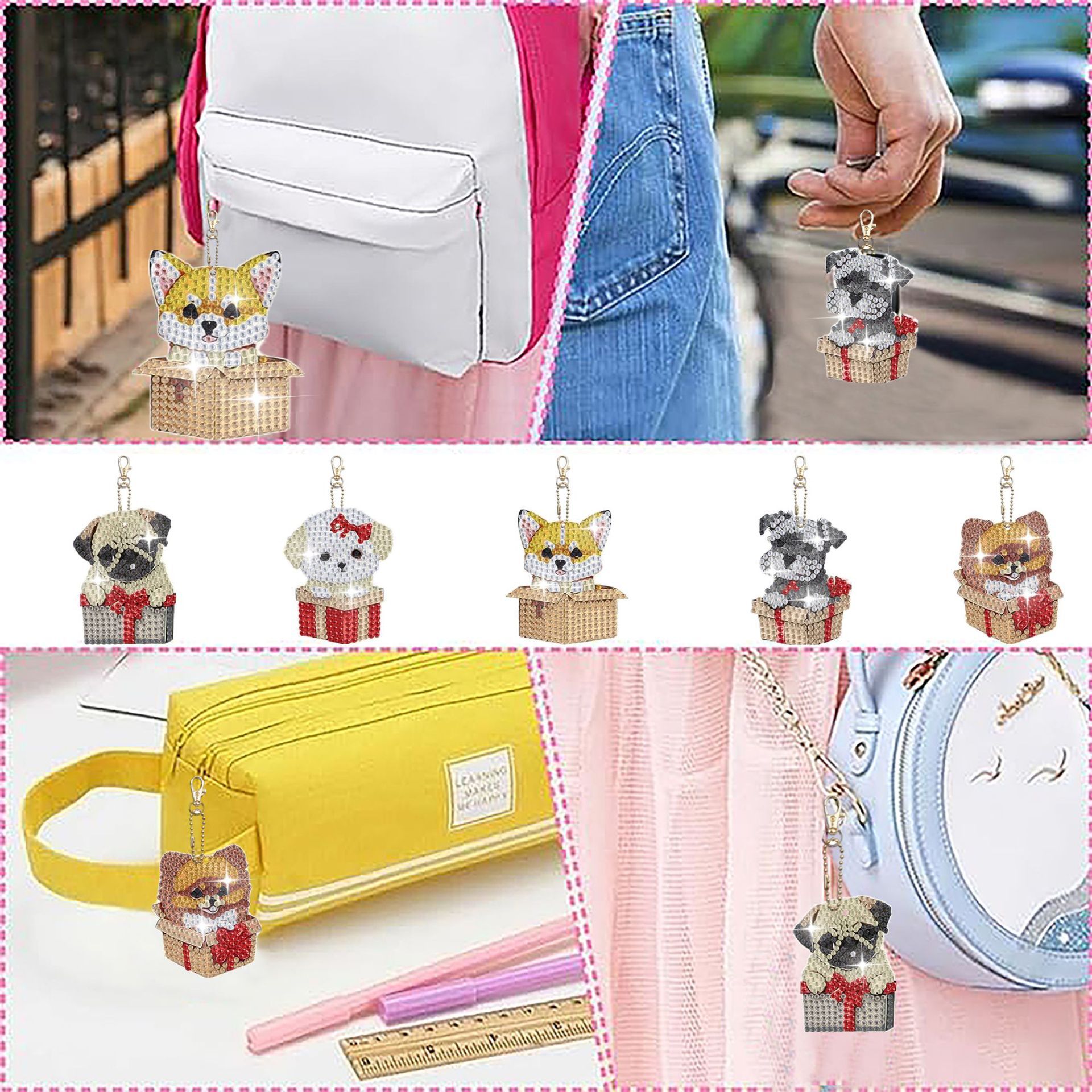 Picture of Cross mirror new 5 Diamond painting diamond art acrylic material keychain double-sided DIY full Diamond Puppy pattern
