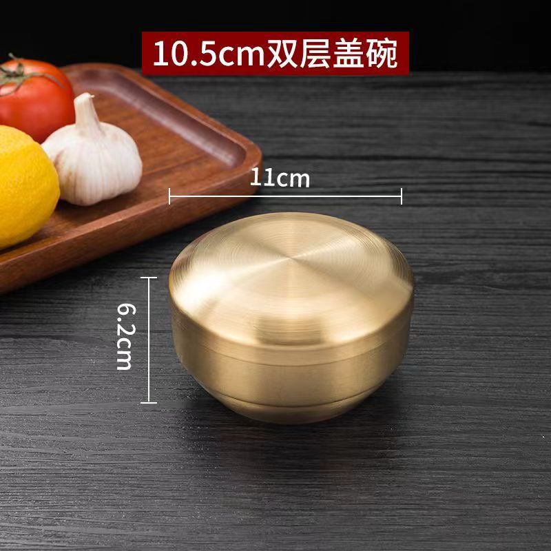 Picture of 304 Stainless Steel Korean Style Rice Bowl with Cover Bowl Household Double Layer Anti-scalding Soup Bowl Children's Rice Bowl Cooking Kimchi Bowl