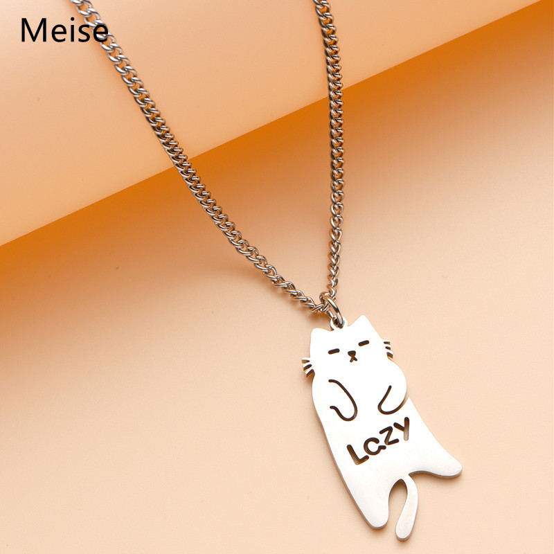 Charming color jewelry fashion stainless steel Lazy kitten pendant cute cat sweater long necklace