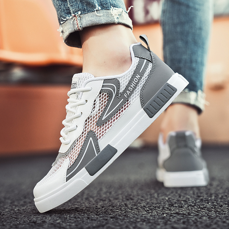 Men's Shoes Summer Breathable Thin Mesh Anti-Skid Shoes Men's Youth Mesh Hollow Sports Casual White Trendy Shoes