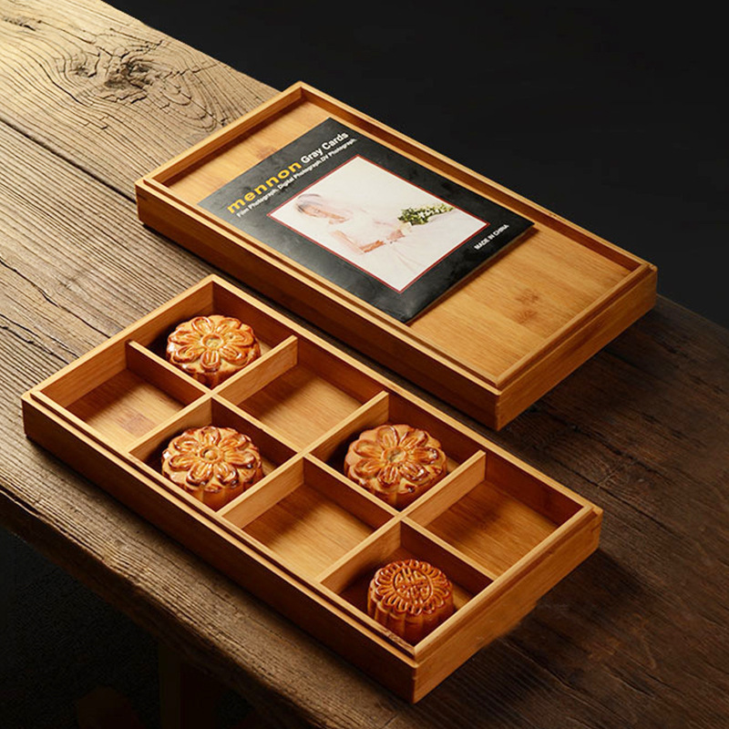 Picture of Wooden Moon Cake Gift Box Packaging Wooden Box Divided Gift Box Wooden Crafts Storage Box Wooden Box with Lid Wooden Box