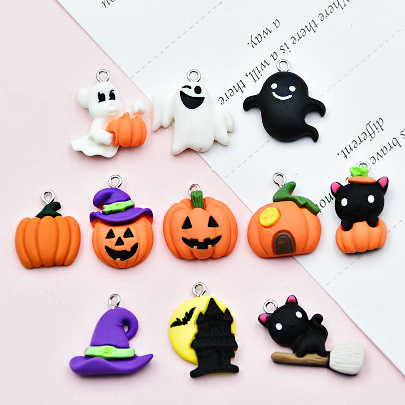 Creative Cartoon Halloween Series Pendant Simulation Ghost Pumpkin Black Cat Keychain Pendant DIY Accessories