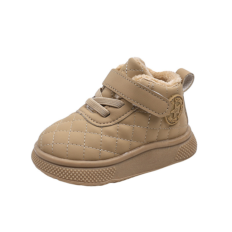 Picture of Autumn and winter high-top baby boys and girls soft bottom non-slip toddler shoes 1-3 years old fleece-lined thick warm cotton shoes bread shoes