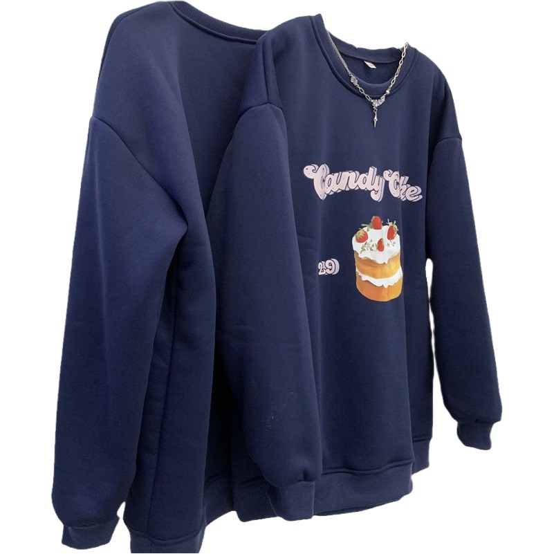 2024 New Velvet Thickeneded Round Neck Sweatshirt for Women Korean Style Loose Casual Niche Design Top Spring, Autumn and Winter