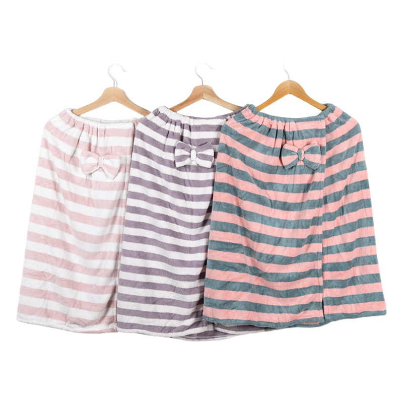 Jie ni skin striped bath skirt wearable wrap bathrobe than pure cotton absorbent adult bath wrap towel quick-drying factory wholesale
