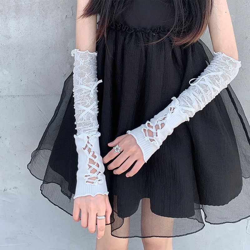 White Lace Sleeves for Women, Thin Summer Sun Protection Hottie Straps, Lolita Gloves, Ballet Style