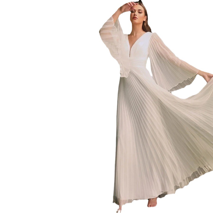 Classical White Dress Classical Mori Girl Elegant Dress European Nostalgia Palace Deep V Female dress