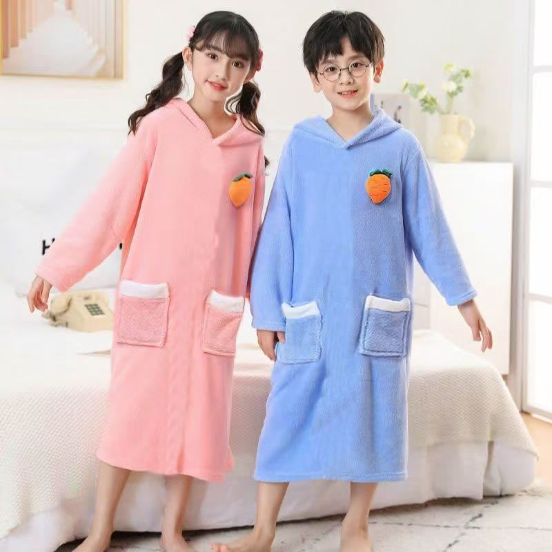 Children's Bathrobe Boys and Girls Autumn and Winter Bathrobe Hooded Poncho Wearing Bath Towel Absorbent Quick-drying Nightgown Pajamas