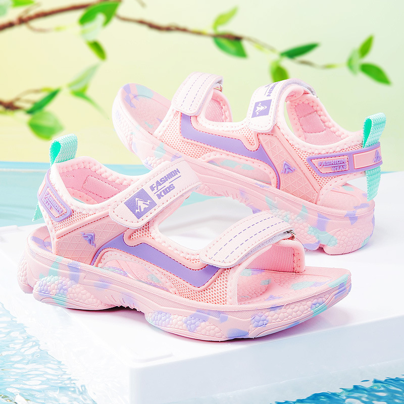 Girls' sandals 2024 Summer new baby girls' shoes boys' beach shoes soft bottom non-slip student shoes casual fashion