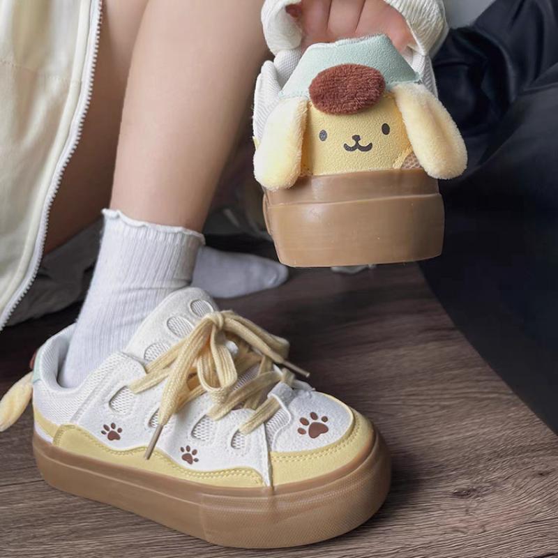 Bread Women's 2024 New Thick-soled Shoes Tongue Niche Design High Color Value Junior High School Students Joker Board Cute Pudding Dog