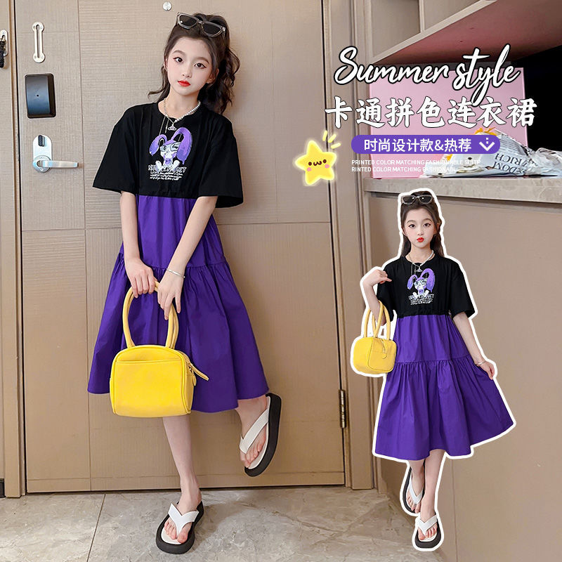 Girls Dress Summer New Style Western Style Children's Fashion Short Sleeve Dress Cartoon Summer Little Girl Princess Dress