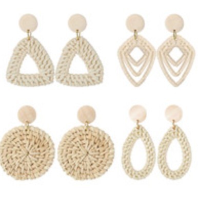 Picture of European and American Cross-Border Amazon Hollow Square Tassel Earrings, Fashionable Retro Personality Geometric Rattan Set Earrings