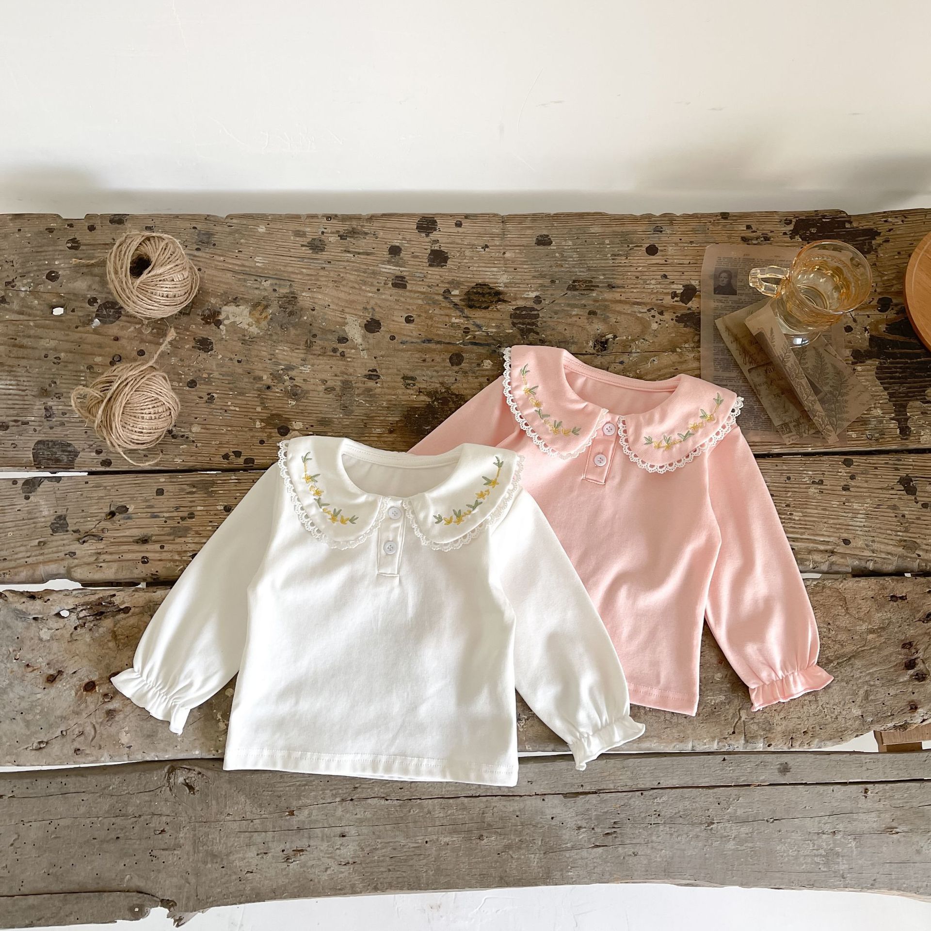 Picture of 0-3 Year Old Baby Girl Bottoming Shirt 2025 Spring & Fall Simple Infant and Toddler Embroidered Lapel Top Cotton Long-Sleeved T-Shirt