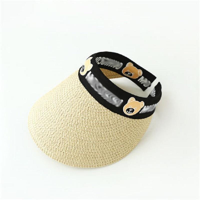 Picture of Summer children's cartoon straw peaked cap bear empty top breathable headband sun hat for boys and girls baby sun hat