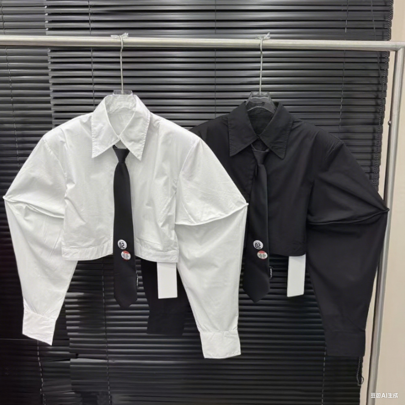 2025 New Women's Tie Short Shirt Women's Niche Fashion Silhouette Design Shoulder Padded Long Sleeve Shirt