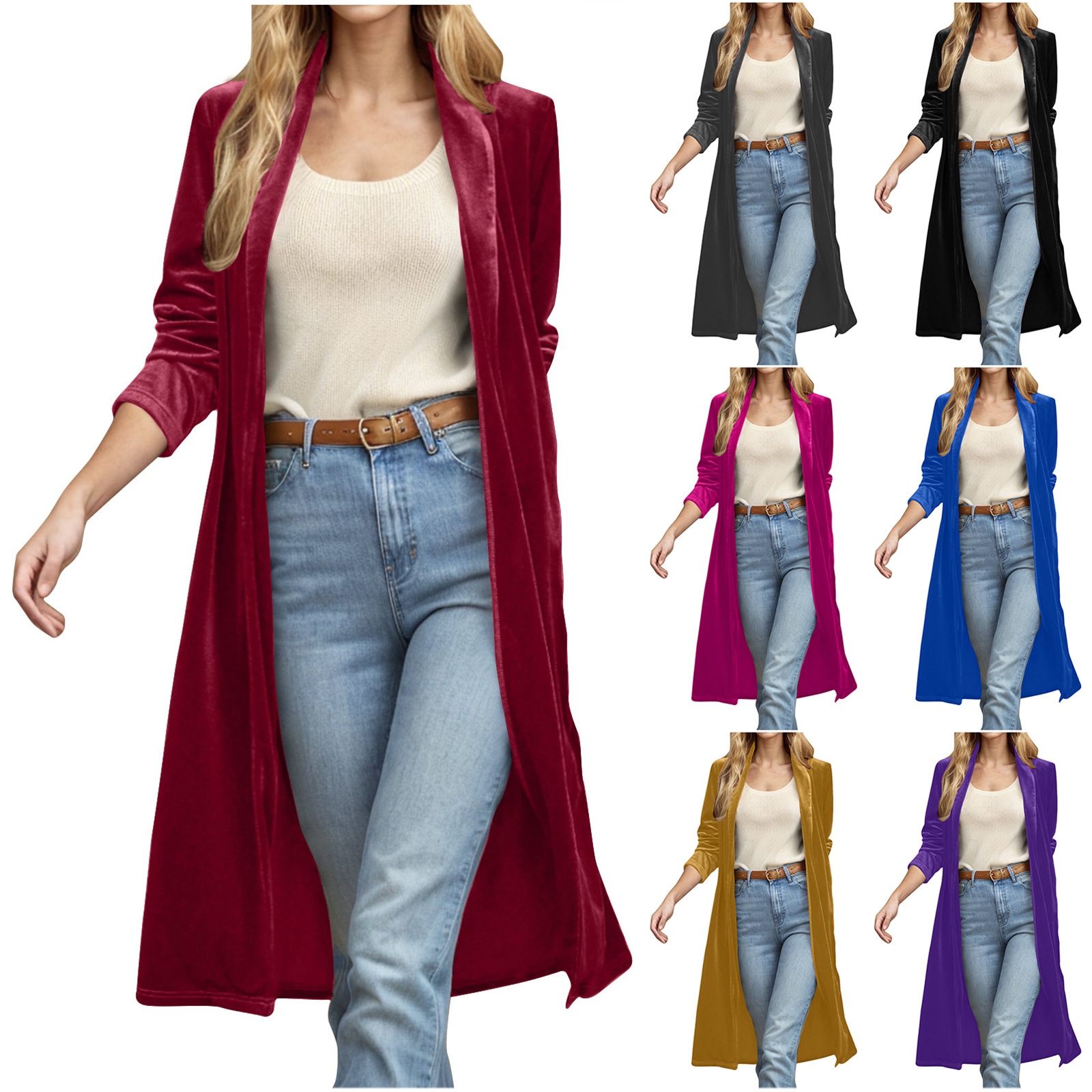2024 new cross-border foreign trade European and American women's gold velvet loose long coat coat trench coat