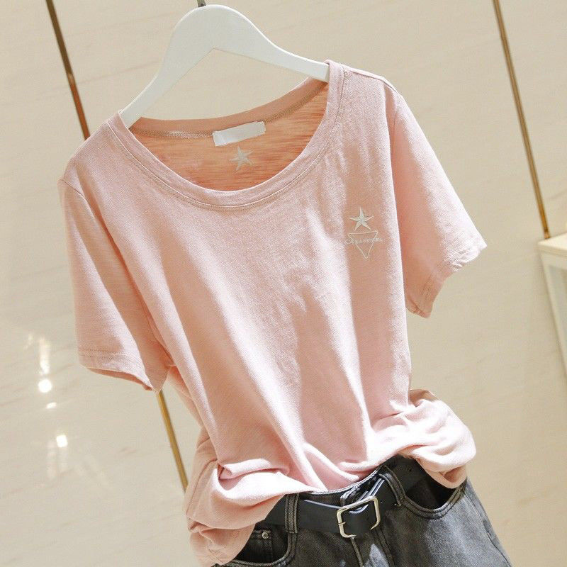 Pure Cotton Short-Sleeved Women's Versatile Loose Slimming Look T-Shirt 2025 Summer New Large Size Top T-Shirt Ins Trendy