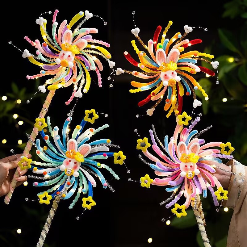 Mid-Autumn Festival lantern DIY material package rotating windmill luminous lantern twist stick making gift for couple girlfriends