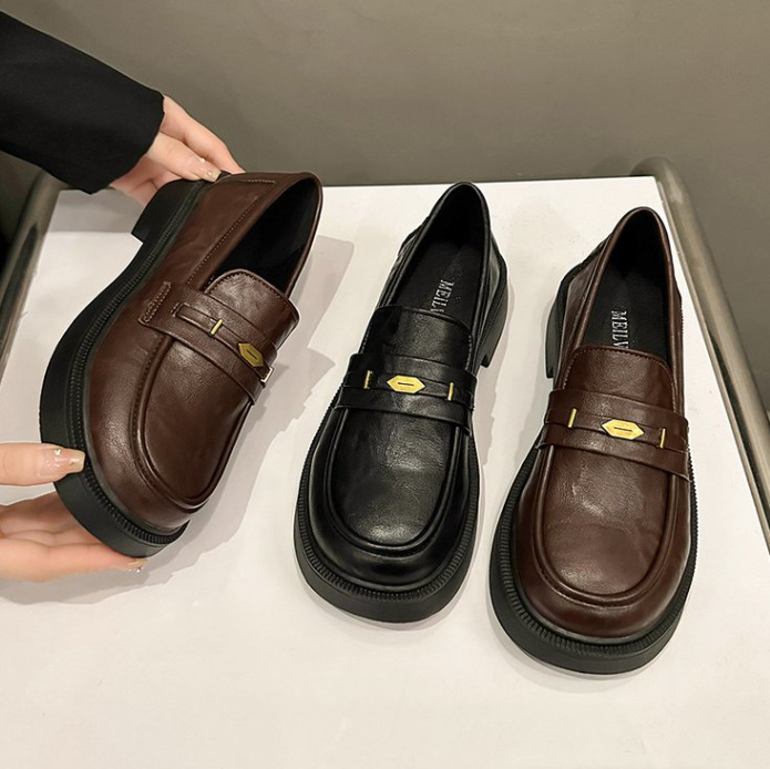 Genuine Leather Loafers for Women 2025 New Spring and Autum Comfortable and Versatile Thick-Soled One-Leg British Style Flats Small Leather Shoes