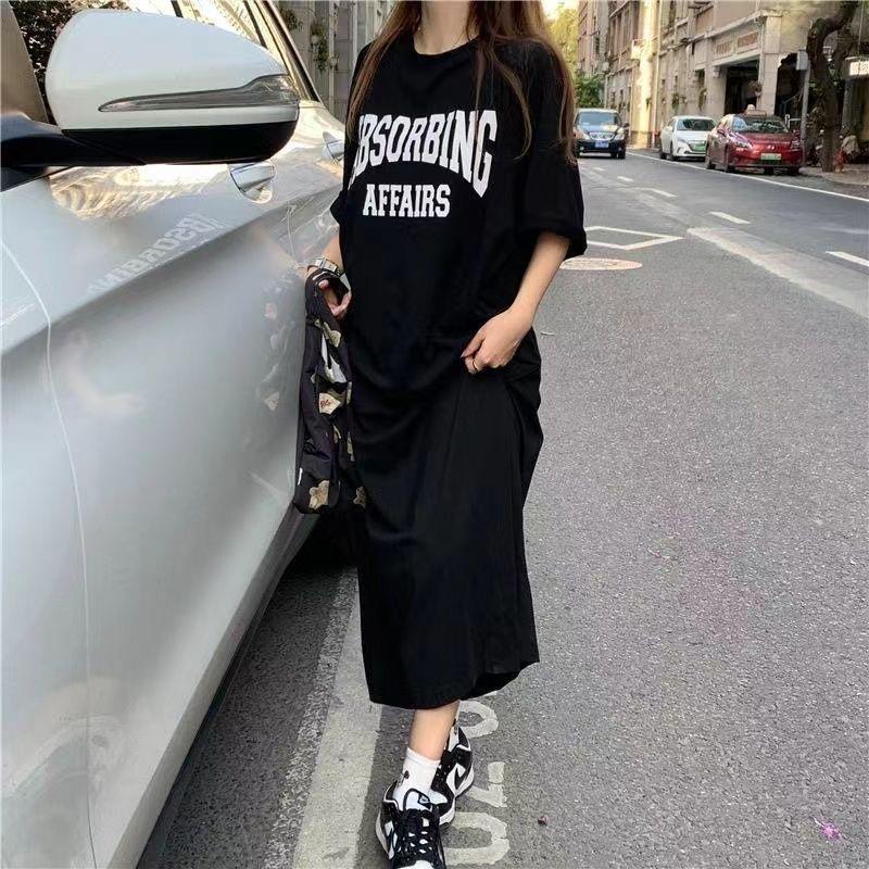 Picture of Summer Korean Style South Korea plus size Women's Casual Long dress chubby girl Loose Over-the-Knee T-Shirt Long Dress Women's Nightdress