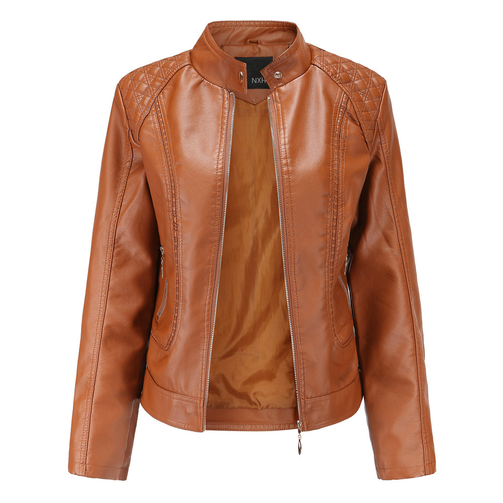 Picture of New 2020 Spring and Autumn Women's Leather Jackets Feminine European and American Large Size Stand Collar Pu Leather Women's Leather Jackets Women's Leather Jackets