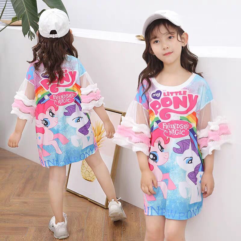 Summer Children's T-Shirt for Girls, Short-Sleeved Korean Style Trendy Children's Clothing, Mid-Length T-Shirt Dress, Internet Celebrity Style for Girls, Trendy Korean Style Children's Clothing