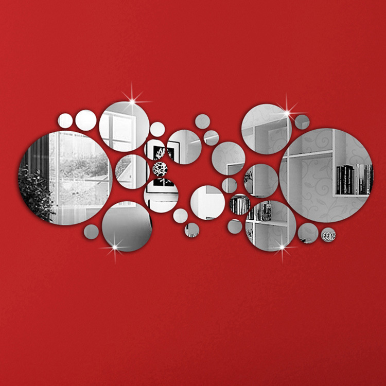 Cross-border three-dimensional home TV wall stickers home decoration fashion round removable mirror wall stickers