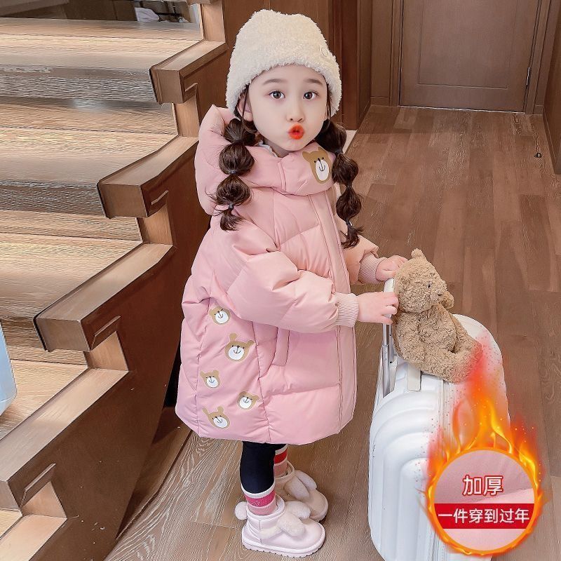 Picture of Girls' Winter fleece-lined Cotton-padded Coat Children's Small and Medium-sized Children's New Baby's Cotton-padded Coat Thickened Mid-length Cotton-padded Coat Bear Coat