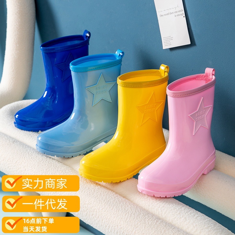 Children's PVC Non-slip Rain Boots for Large Children and Men's Rain Boots for Middle School Students and Girls Water Shoes Lightweight Candy-colored Water Boots
