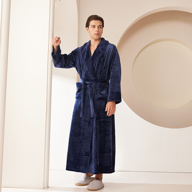 Picture of Splicing Technology Plus Fat Large Size Loose Flannel Couple Nightgown Men and Women Coral Velvet Bathrobe Bathrobe Autumn and Winter