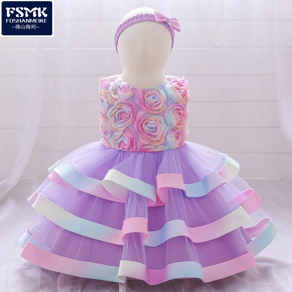 European and American 2024 New Girls' Dress Flower Cake Tutu Dress One Year Old Baby's Dress Children's Show Dress
