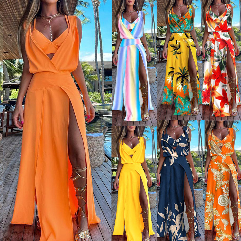 Cross-border European and American Women's New Amazon Independent Station Vest Sleeveless Backless dress Two-piece suit